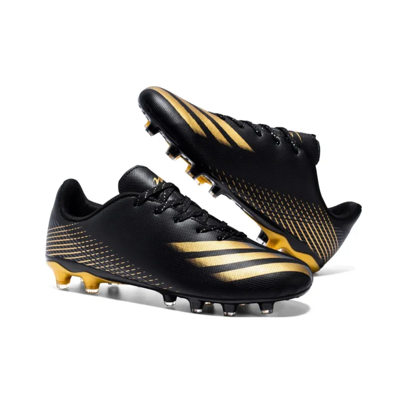Binary FG Firm Ground Cushioning Lightweight Slip Resistant Soccer Shoes Unisex Black Gold-4