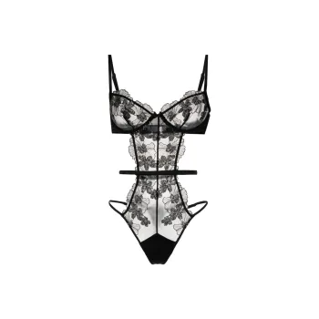 Fleur Du Mal Sequin Violet Floral lace Bodysuit