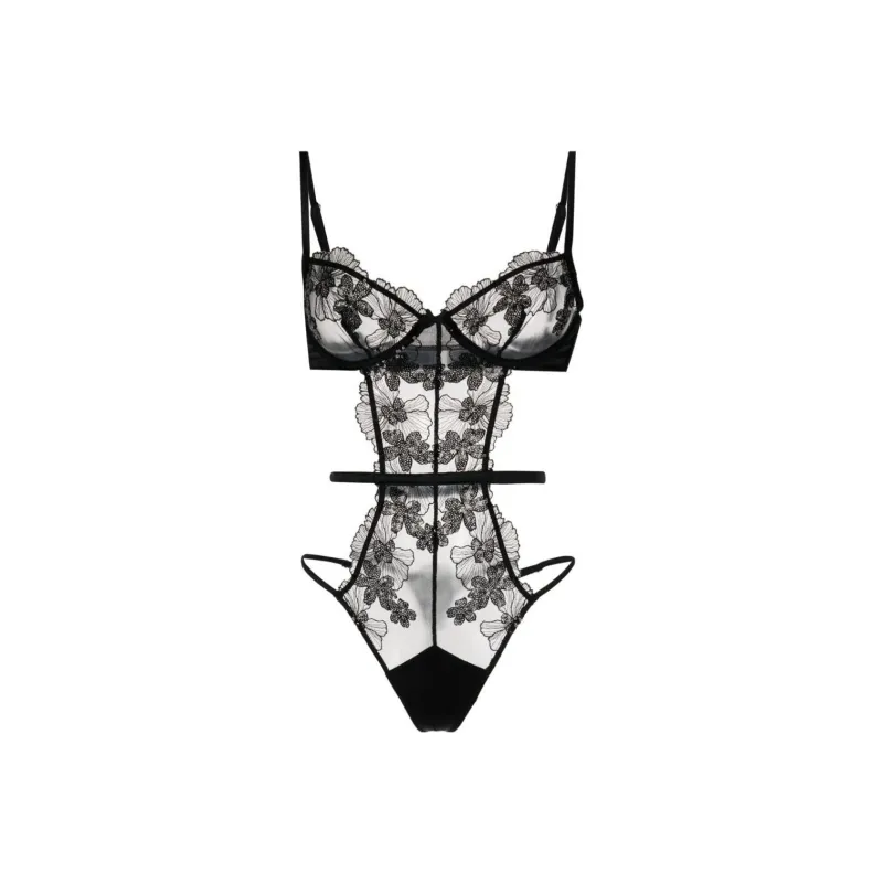 Fleur Du Mal Sequin Violet Floral lace Bodysuit-0