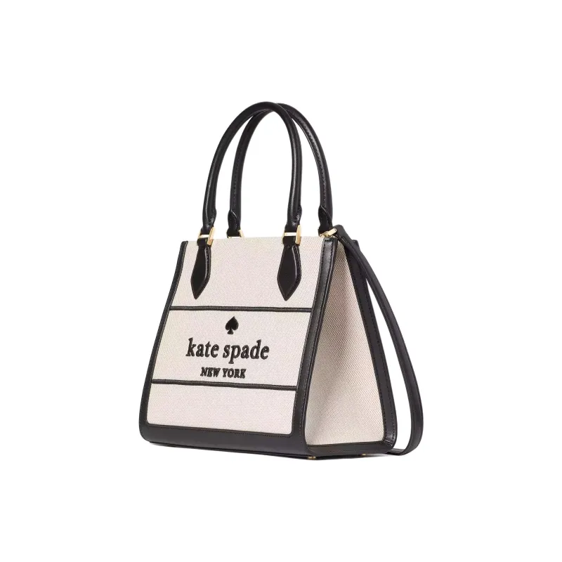 Kate Spade Canvas With Smooth Leather Tote Bag, Shopping Bag, One Shoulder Handbag Trumpets Women's Black & Multicolor-1