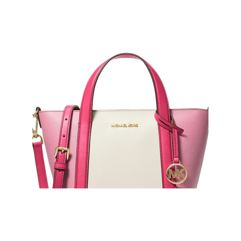 MICHAEL KORS Coated Canvas Tote Bag, Shopping Bag, Shoulder Bag, Crossbody Bag, Handbag Trumpets Women's Pink & Ecru-4