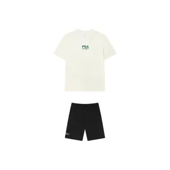 FILA Casual Sportswear Men Clothing Set Sweet Cream Top+Jet Black Shorts
