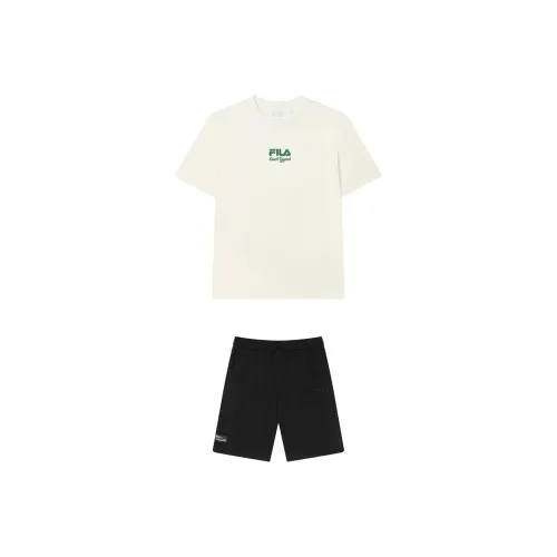 FILA Casual Sportswear Men Clothing Set Sweet Cream Top+Jet Black Shorts