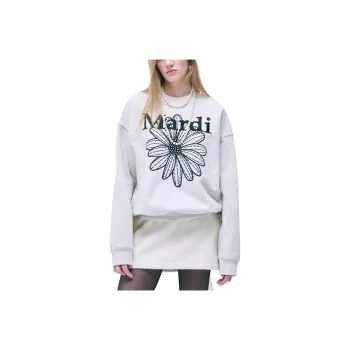 MARDI MERCREDI FW24 SWEATSHIRT FLOWERMARDI NEEDLEWORK_OATMEAL BLACK Sweatshirt Korean Style Women's Oat Black