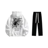 Fleece-Lined Clothing Set (White Fleece-Lined Sweatshirt+Black Fleece-Lined Casual Pants)