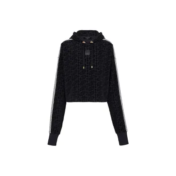 BALMAIN Monogram print Cropped Hoodie