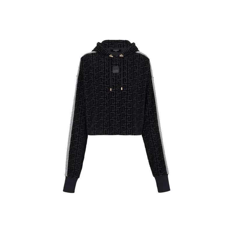 BALMAIN Monogram print Cropped Hoodie-0