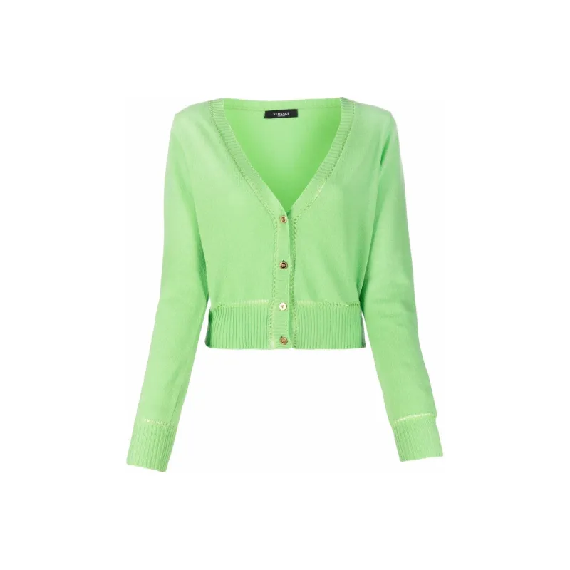 VERSACE Knitted Fabric Cardigan Coat Women's Green-0