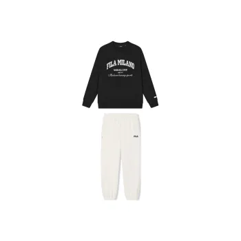 FILA Casual Sportswear Men Clothing Set Jet Black Top+Steam White Pants