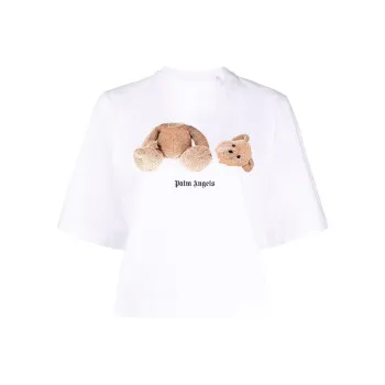 PALM ANGELS Women'ss Bear Cropped T Shirt White/Brown