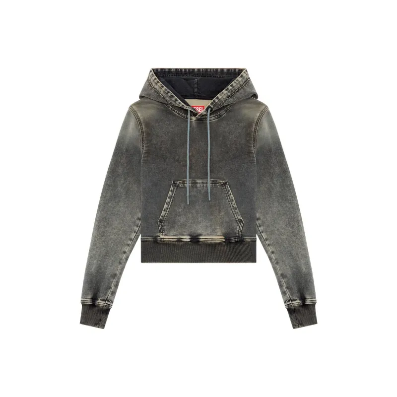 DIESEL D Angy Hood Track Cropped Denim Hoodie 'Black'-0