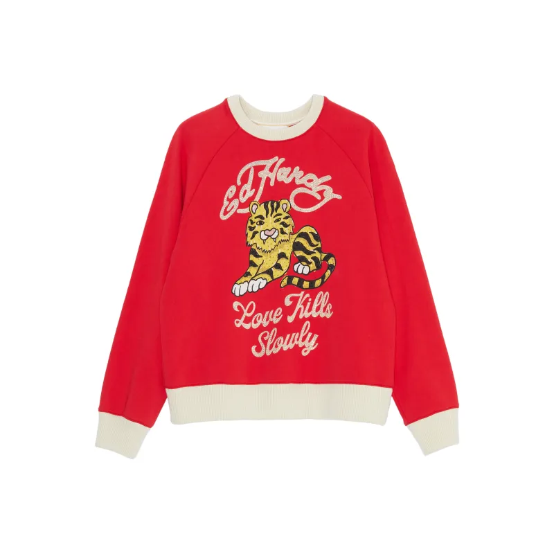 Ed Hardy Sweatshirts Women's Warm Neon Rose Red E1PAW031-0