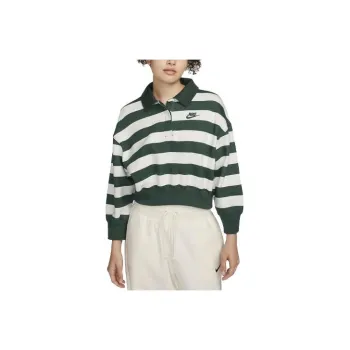 Nike Sportswear Phoenix Fleece Women's Oversized 3/4-Sleeve Striped Crop Polo