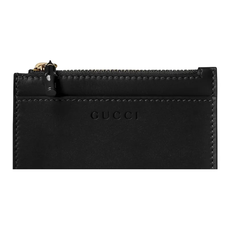 GUCCI Leather Card Holder Women's Black-4