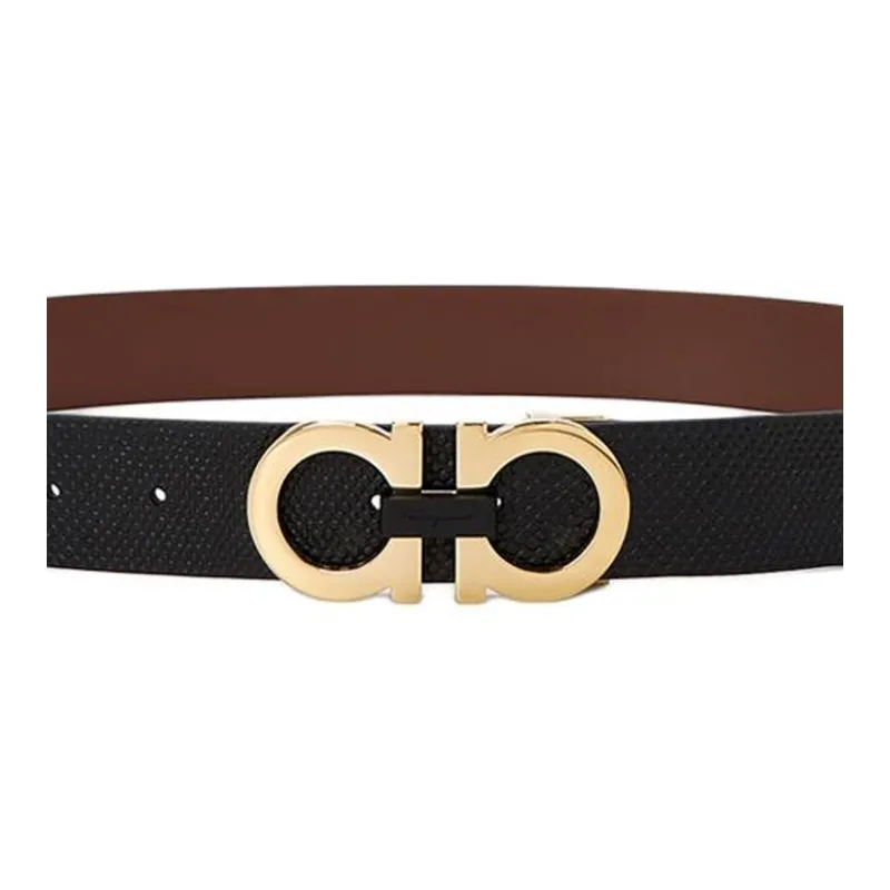 FERRAGAMO Calfskin Leather Belts Men's Black Width 3.5CM-1