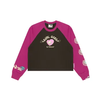 Aape Heart Color Block Raglan Long Sleeved T Shirt Women's Red Black