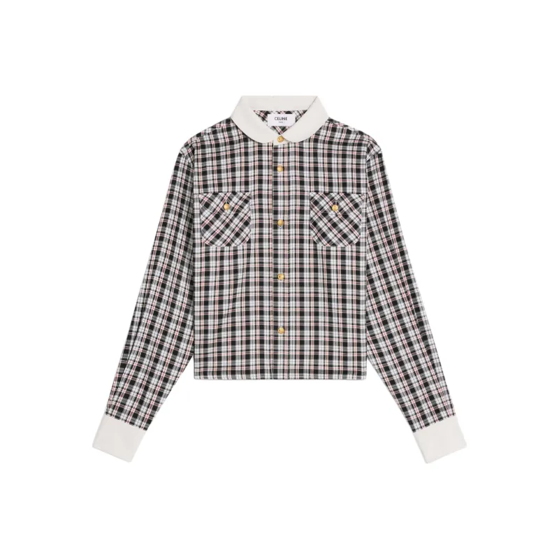 CELINE Cropped Shirt In Check Silk-0