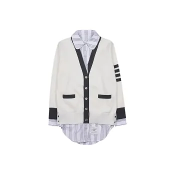 THOM BROWNE Milano Oxford Layered Shirt Cardigan