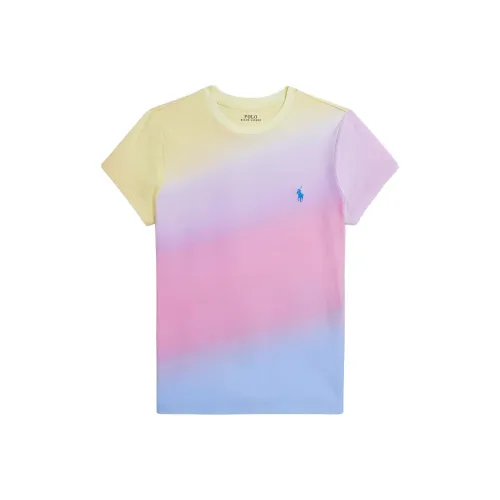 Polo Ralph Lauren Spray Painting Gradient Straight Fit Knitted Fabric Short Sleeved T Shirt Women's Multicolor