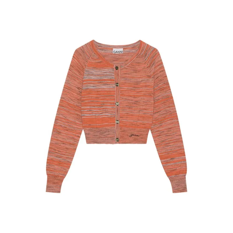 GANNI Mouline Logo Embroidered Buttoned Cardigan-0