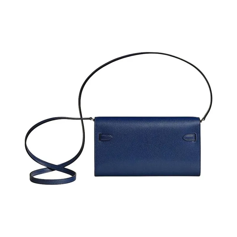 HERMES Kelly To Go Chamkila Goat Skin Wallet Women's 73 Bleu Saphir Sapphire Blue-1