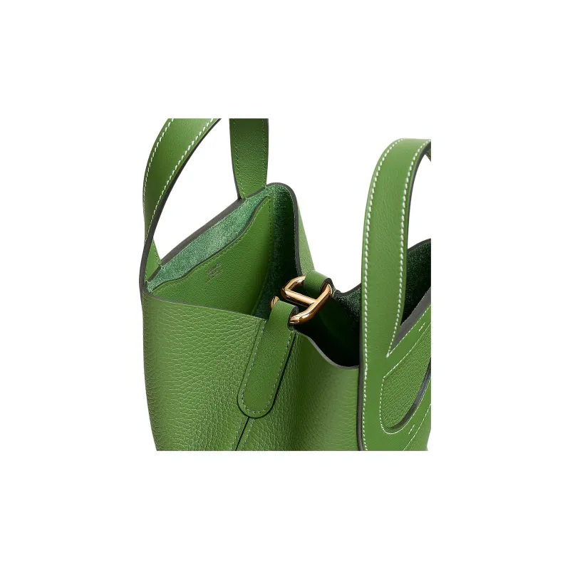 HERMES In The Loop Clemence Bullock Leather With Swift Calfskin Handbag 18 Women's Silk Green-4