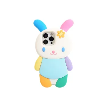 Sopi Silicone Material 3D Effect Multicolor Bunny Phone Cases Compatible With IPhone 16/15 Pro Max/Apple 13/14 Pro/Max