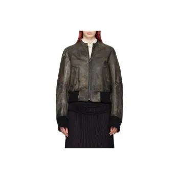 MM6 Maison Margiela Distressed Leather Bomber Jacket 'Brown'