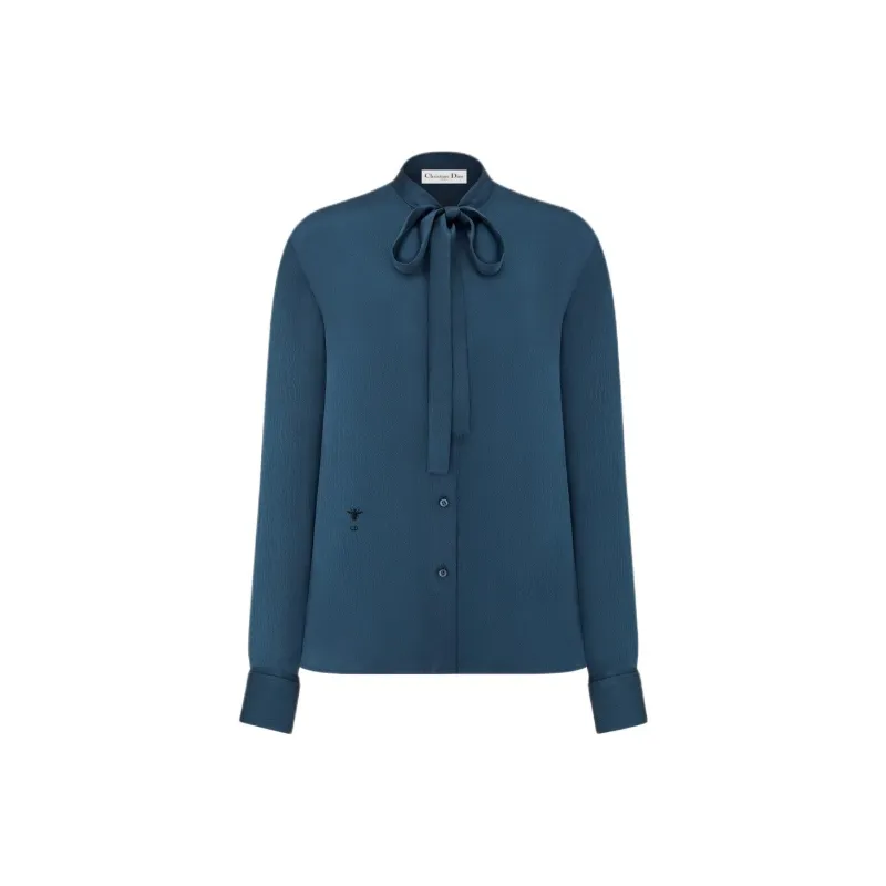 DIOR Ascot Blouse Shirt Women's Blue-0