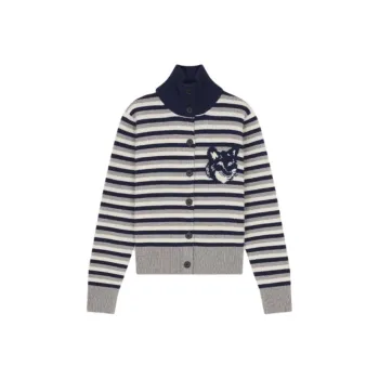 Maison Kitsune Fox Head Intarsia Striped Regular Cardigan