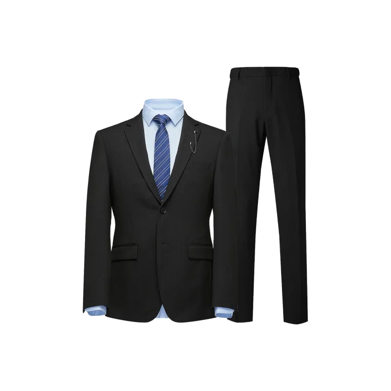 HLA Business Suits Men Black Plaid 28-0