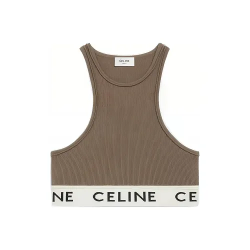 CELINE Women's Sports Bra In Athletic Knit Khaki/Cream