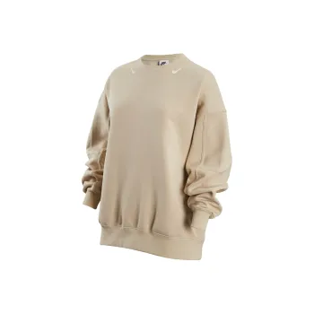 Nike Women'ss Logo Print Fleece Crewneck Pullover Sweatshirt Off White