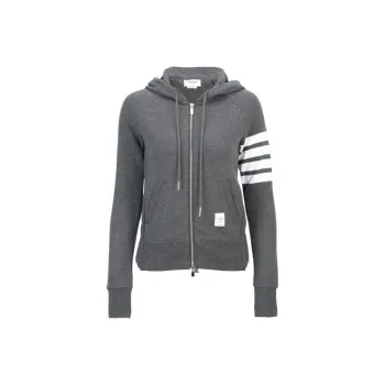 THOM BROWNE 4 Bar Striped Zip Up Hoodie