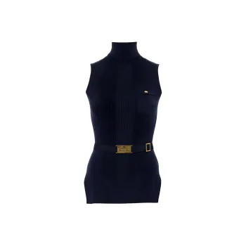 Elisabetta Franchi Logo Embroidered Narrow Ribbed Turtleneck Top