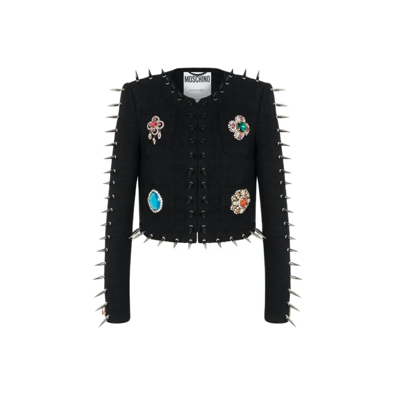 MOSCHINO Punk Couture Bouclé Crop Jacket Jackets Coats Women's Black-0