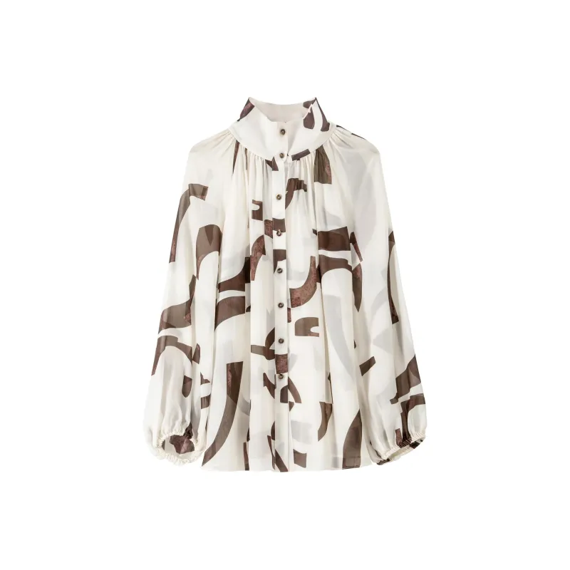 Roselingling Shirt Women's Apricot Base Geometric Flower-0