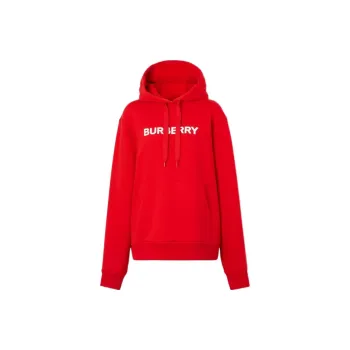 Burberry Logo Print Cotton Hoodie Red