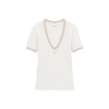 COURREGES Contrast V Neck T Shirt