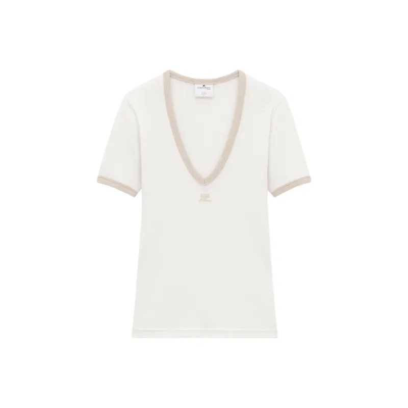 COURREGES Contrast V-Neck T-Shirt-0