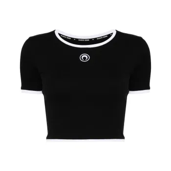 Marine Serre Logo Embroidered Crewneck T Shirt