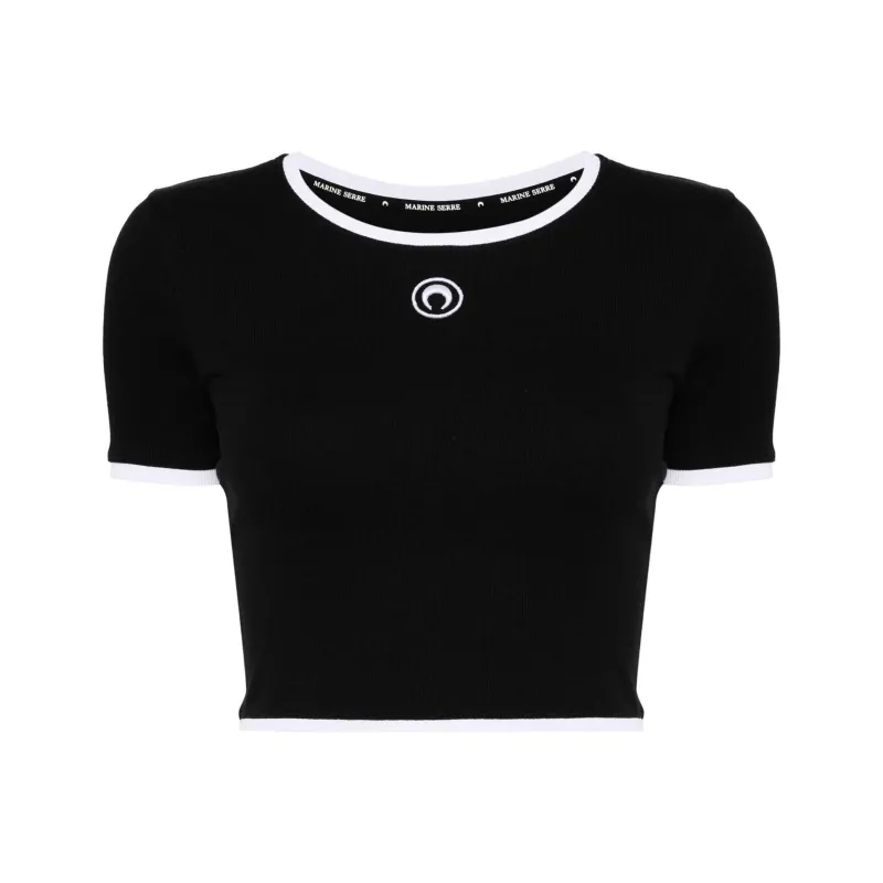 Marine Serre Logo Embroidered Crewneck T Shirt-0