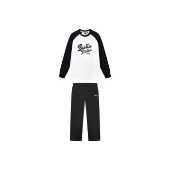 FILA Casual Sportswear Men Clothing Set Coconut Milk White Top+Jet Black Pants