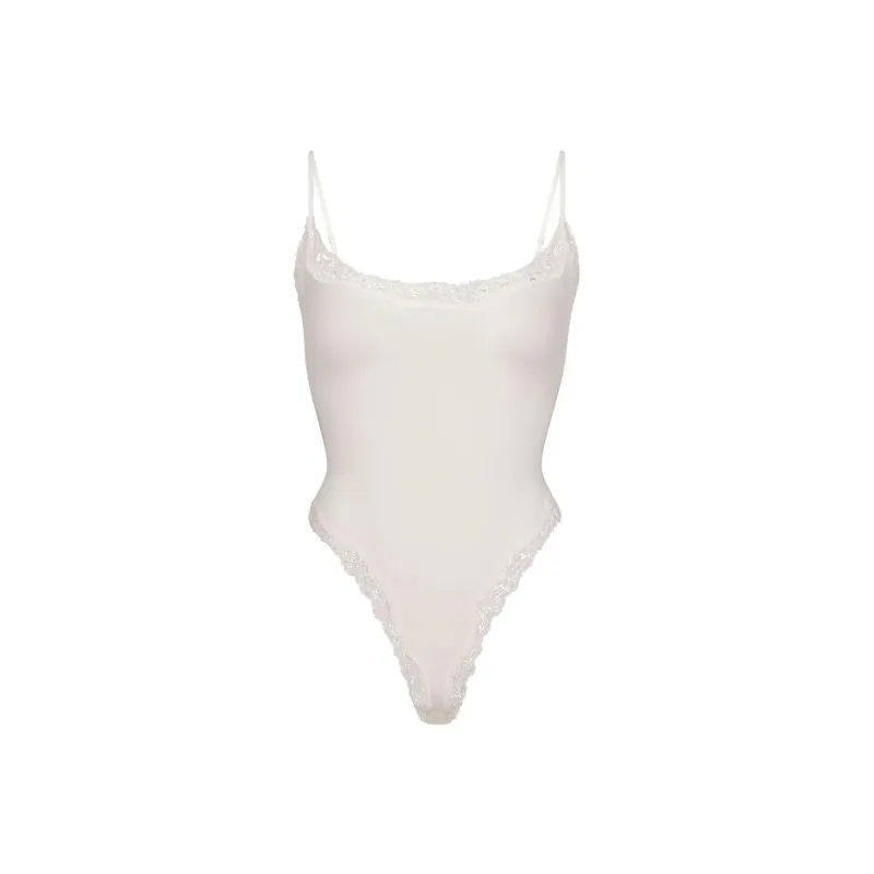 SKIMS FITS EVERYBODY CORDED LACE CAMI BODYSUIT Bodysuits Women's Marble/White-0