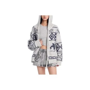 DRAGON FACE Knitwear Women's Beige Gray White With Light Blue Accents