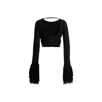 Rotate Open-Back Crewneck Cropped Sweater