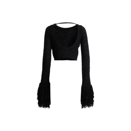 Rotate Open-Back Crewneck Cropped Sweater