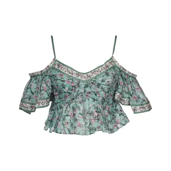 ISABEL MARANT ETOILE Cold-Shoulder Floral-Printed Flared Blouse