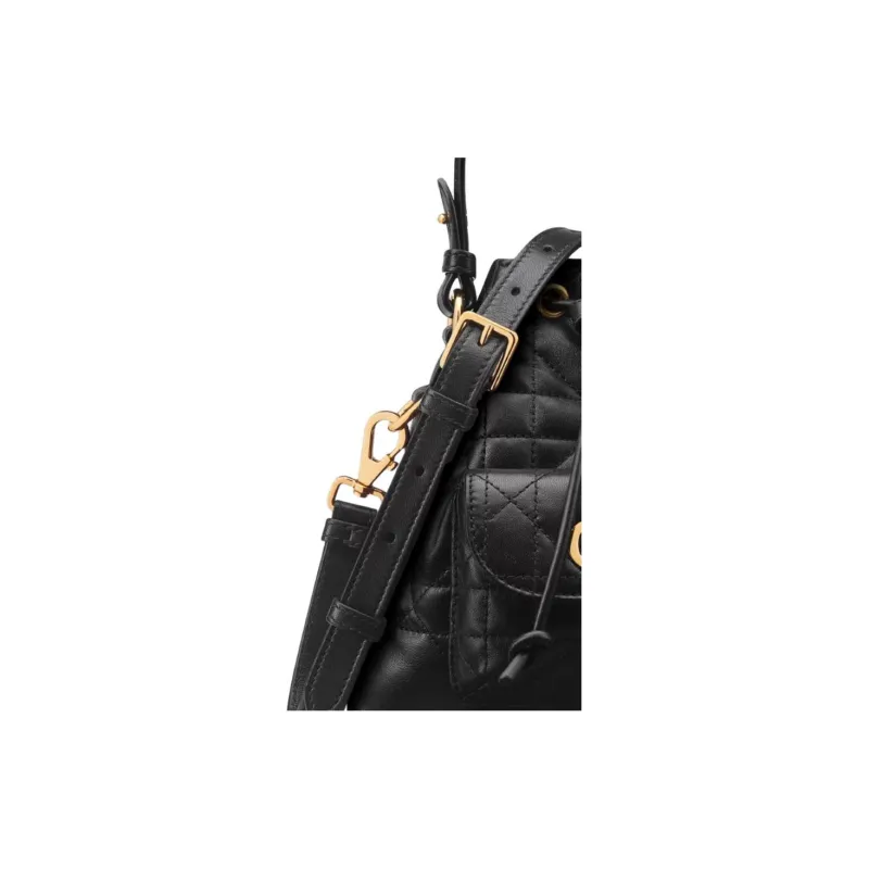 DIOR Caro Sheepskin With Calfskin Bucket Shoulder Bag, Crossbody Bag, Handbag Mini Women's Black-5