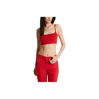 MICHAEL KORS Ribbed Stretch Knit Cropped Tank Top Strapless Top Women's Red
